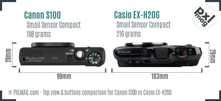 Canon S100 vs Casio EX-H20G top view buttons comparison