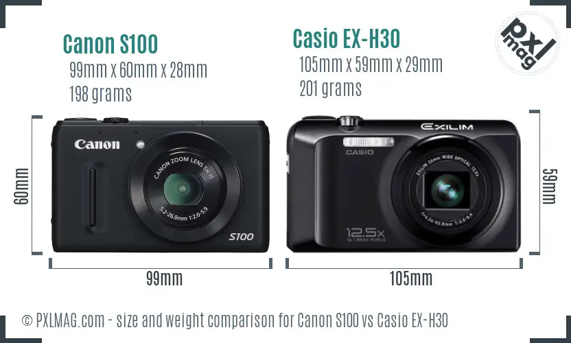 Canon S100 vs Casio EX-H30 size comparison Canon S100 vs Casio EX-H30 size comparison