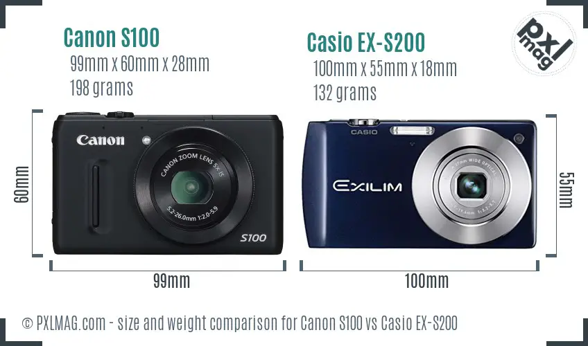 Canon S100 vs Casio EX-S200 size comparison Canon S100 vs Casio EX-S200 size comparison