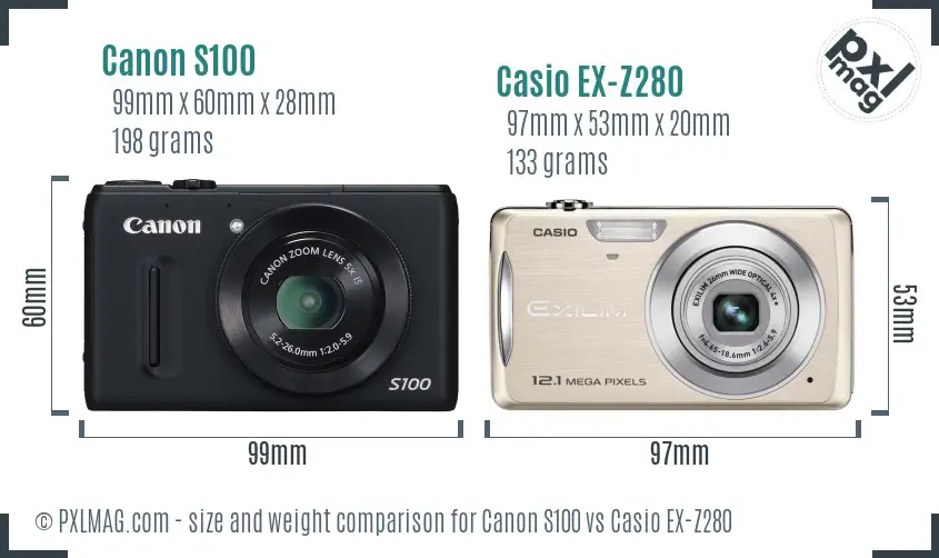 Canon S100 vs Casio EX-Z280 size comparison