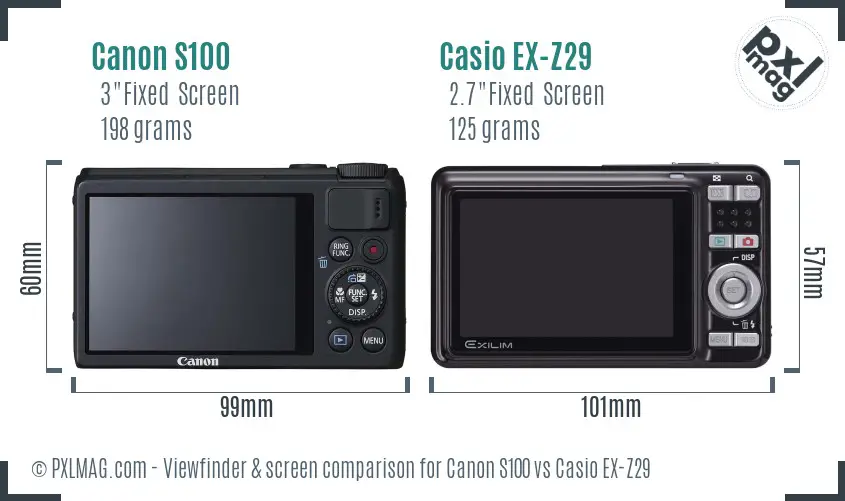 Canon S100 vs Casio EX-Z29 Screen and Viewfinder comparison Canon S100 vs Casio EX-Z29 Screen and Viewfinder comparison