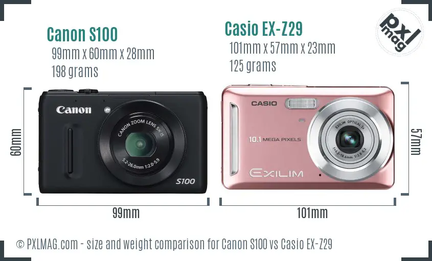Canon S100 vs Casio EX-Z29 size comparison Canon S100 vs Casio EX-Z29 size comparison