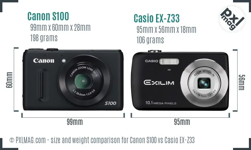Canon S100 vs Casio EX-Z33 size comparison