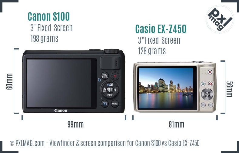 Canon S100 vs Casio EX-Z450 Screen and Viewfinder comparison