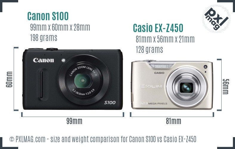 Canon S100 vs Casio EX-Z450 size comparison