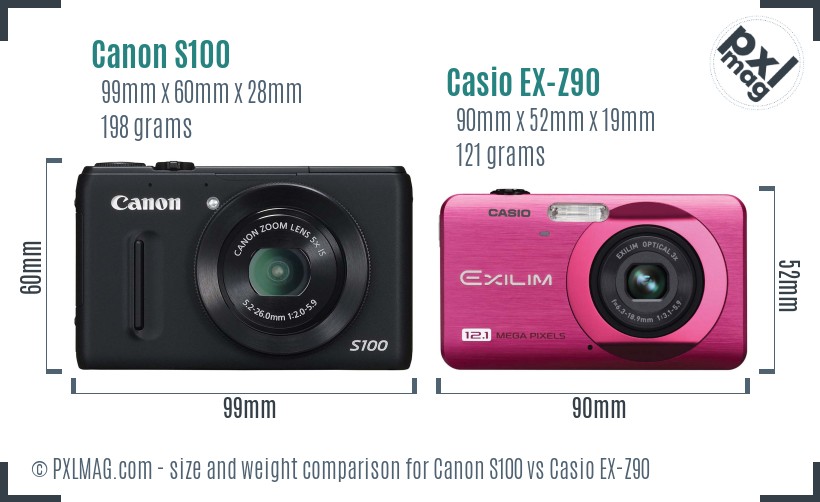 Canon S100 vs Casio EX-Z90 size comparison