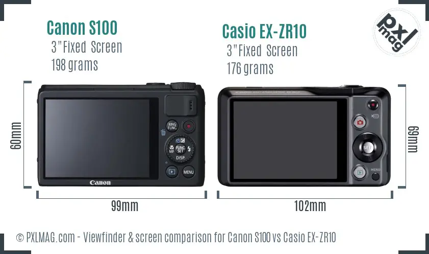 Canon S100 vs Casio EX-ZR10 Screen and Viewfinder comparison