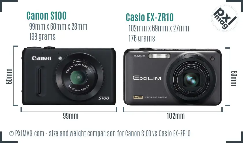 Canon S100 vs Casio EX-ZR10 size comparison