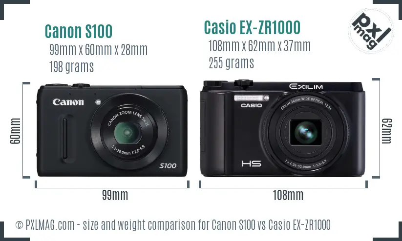 Canon S100 vs Casio EX-ZR1000 size comparison