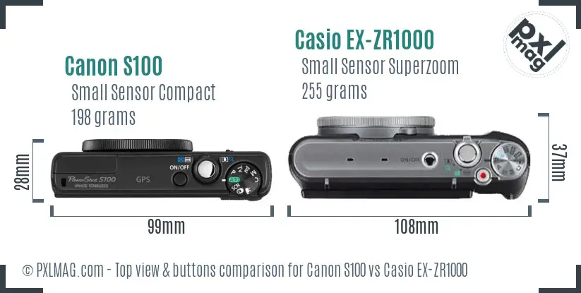 Canon S100 vs Casio EX-ZR1000 top view buttons comparison