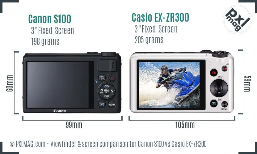 Canon S100 vs Casio EX-ZR300 Screen and Viewfinder comparison