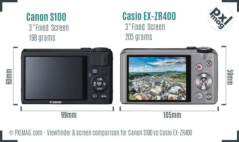 Canon S100 vs Casio EX-ZR400 Screen and Viewfinder comparison