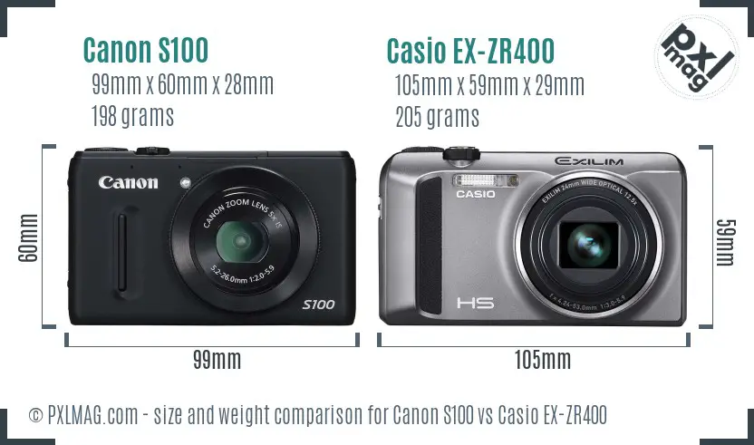 Canon S100 vs Casio EX-ZR400 size comparison