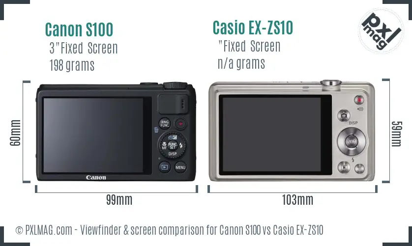 Canon S100 vs Casio EX-ZS10 Screen and Viewfinder comparison