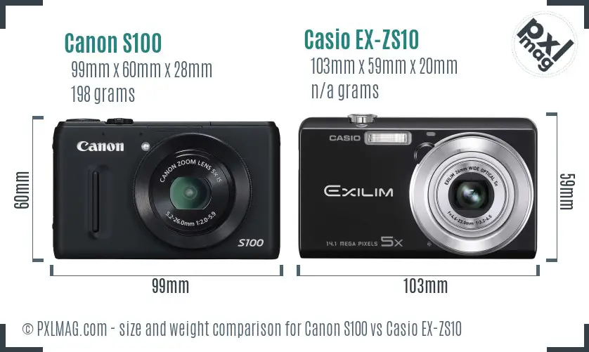 Canon S100 vs Casio EX-ZS10 size comparison
