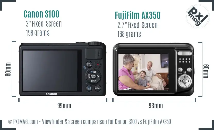 Canon S100 vs FujiFilm AX350 Screen and Viewfinder comparison Canon S100 vs FujiFilm AX350 Screen and Viewfinder comparison