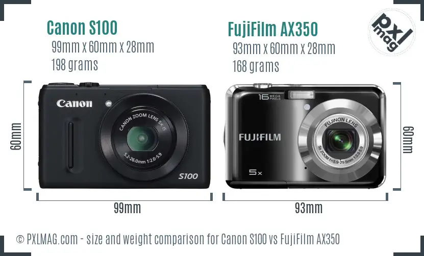 Canon S100 vs FujiFilm AX350 size comparison Canon S100 vs FujiFilm AX350 size comparison