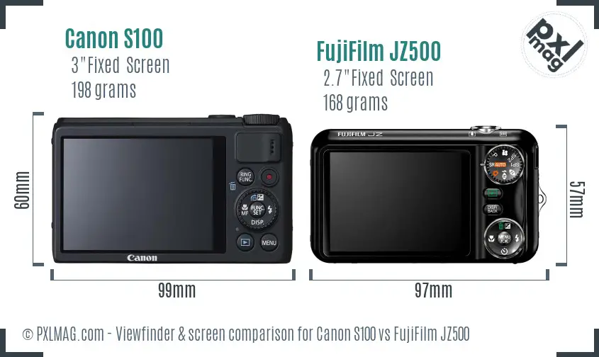Canon S100 vs FujiFilm JZ500 Screen and Viewfinder comparison Canon S100 vs FujiFilm JZ500 Screen and Viewfinder comparison