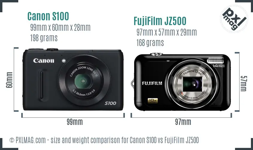 Canon S100 vs FujiFilm JZ500 size comparison Canon S100 vs FujiFilm JZ500 size comparison