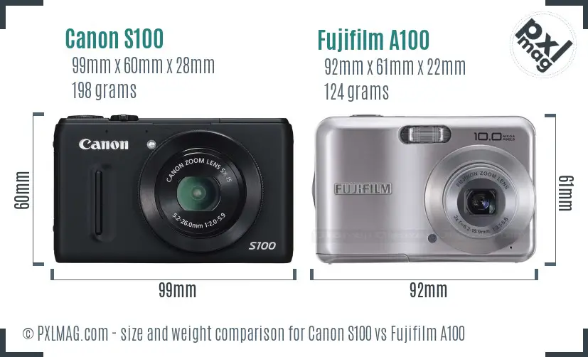 Canon S100 vs Fujifilm A100 size comparison