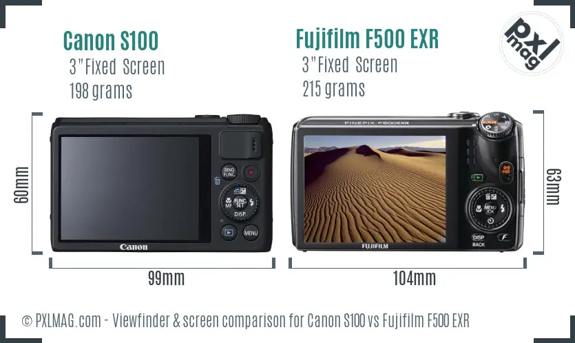 Canon S100 vs Fujifilm F500 EXR Screen and Viewfinder comparison