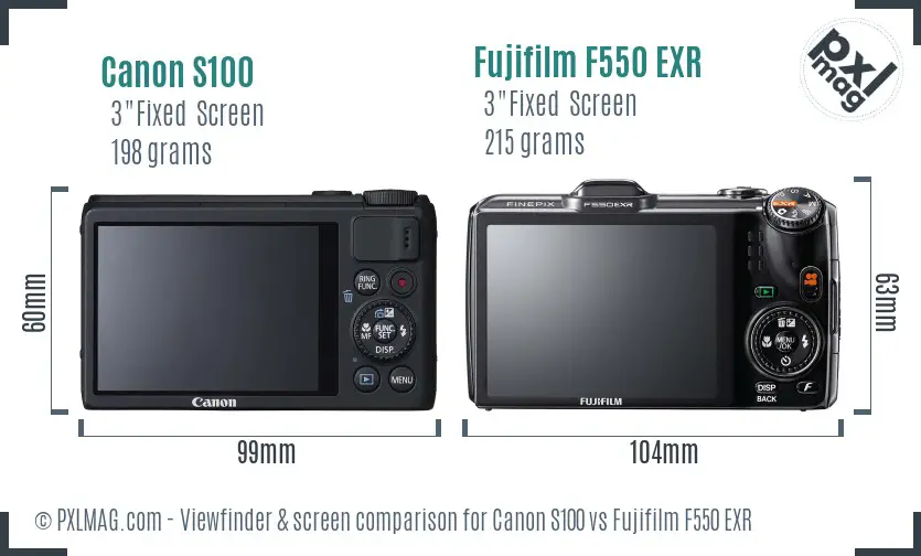 Canon S100 vs Fujifilm F550 EXR Screen and Viewfinder comparison