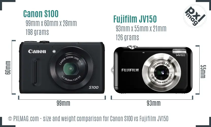 Canon S100 vs Fujifilm JV150 size comparison Canon S100 vs Fujifilm JV150 size comparison