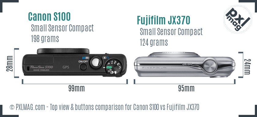 Canon S100 vs Fujifilm JX370 top view buttons comparison