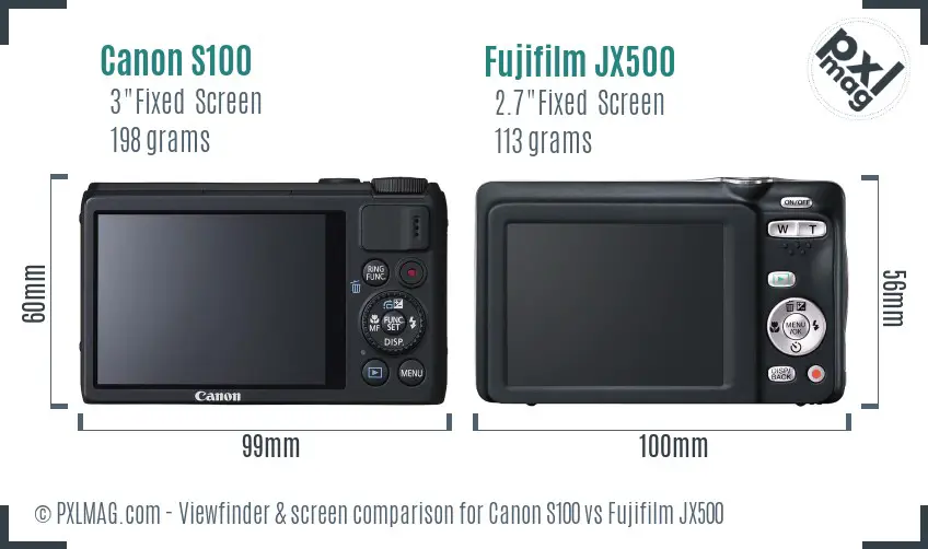 Canon S100 vs Fujifilm JX500 Screen and Viewfinder comparison