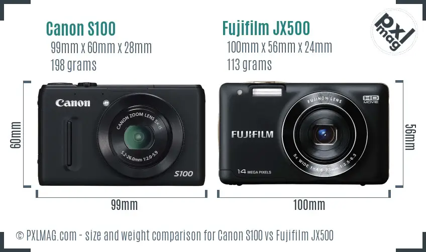 Canon S100 vs Fujifilm JX500 size comparison