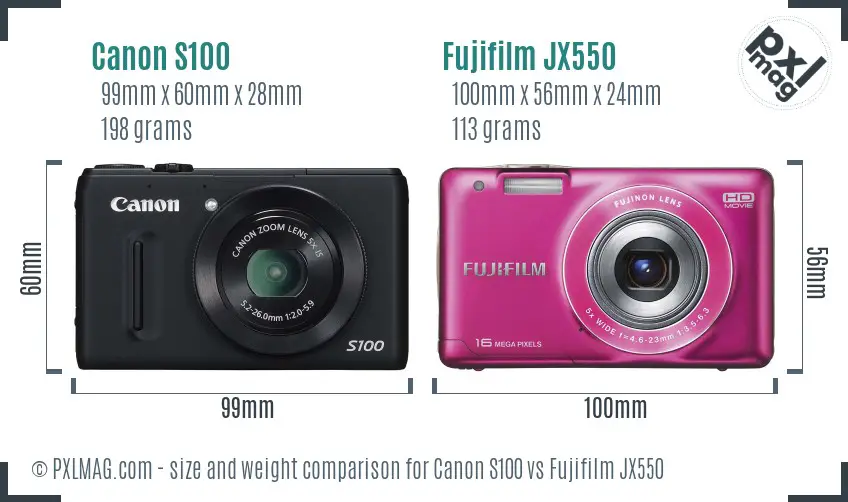 Canon S100 vs Fujifilm JX550 size comparison