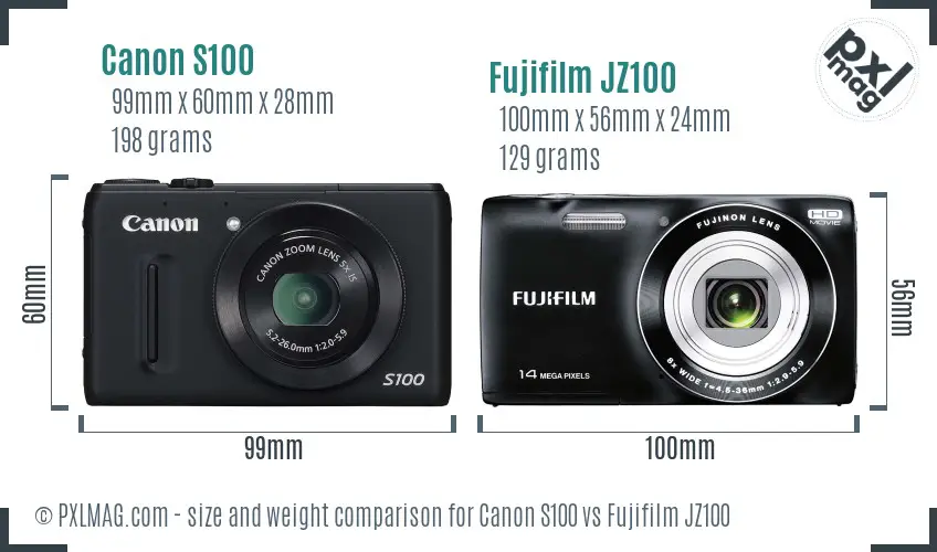 Canon S100 vs Fujifilm JZ100 size comparison Canon S100 vs Fujifilm JZ100 size comparison