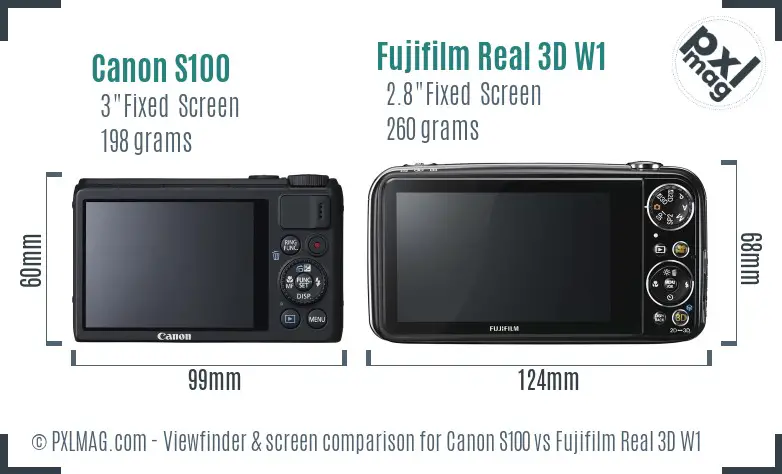 Canon S100 vs Fujifilm Real 3D W1 Screen and Viewfinder comparison