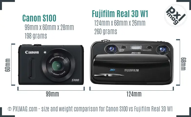 Canon S100 vs Fujifilm Real 3D W1 size comparison