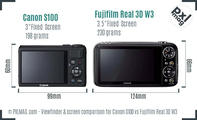 Canon S100 vs Fujifilm Real 3D W3 Screen and Viewfinder comparison