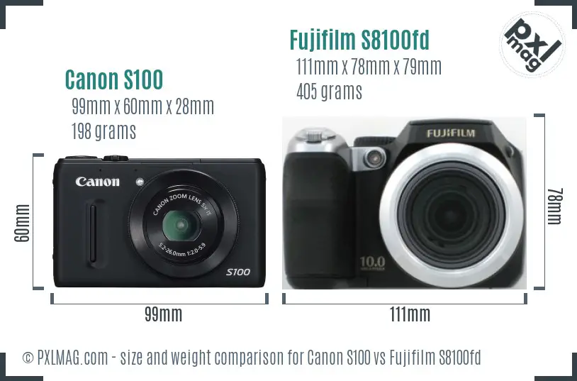 Canon S100 vs Fujifilm S8100fd size comparison Canon S100 vs Fujifilm S8100fd size comparison