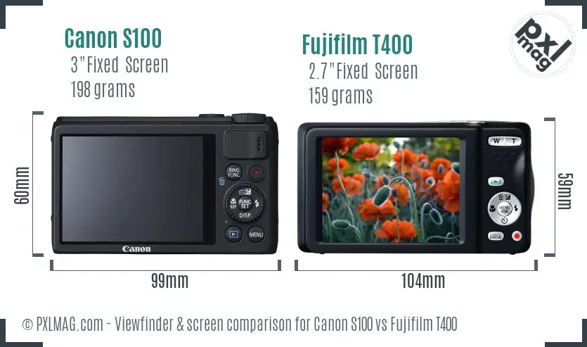 Canon S100 vs Fujifilm T400 Screen and Viewfinder comparison