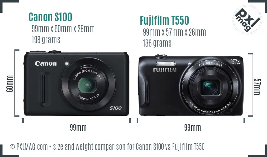 Canon S100 vs Fujifilm T550 size comparison Canon S100 vs Fujifilm T550 size comparison