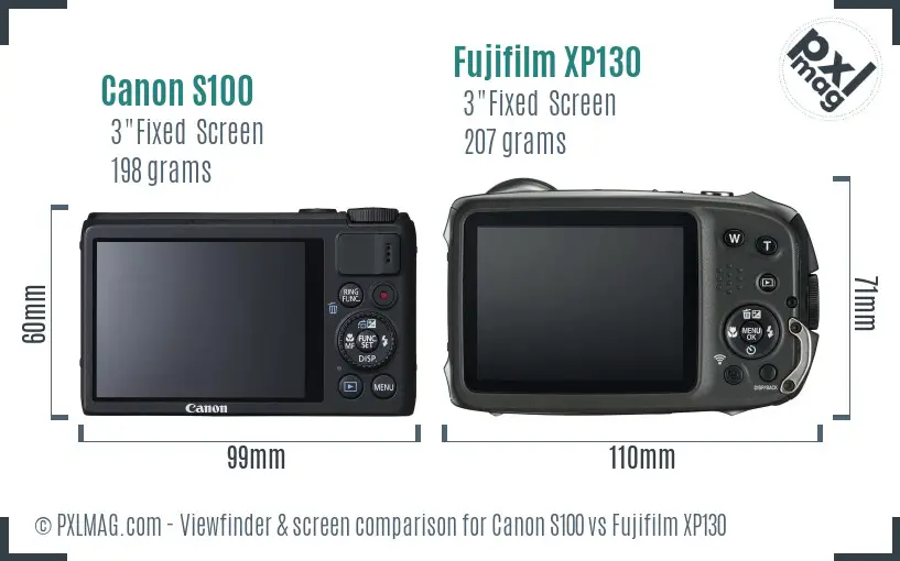 Canon S100 vs Fujifilm XP130 Screen and Viewfinder comparison