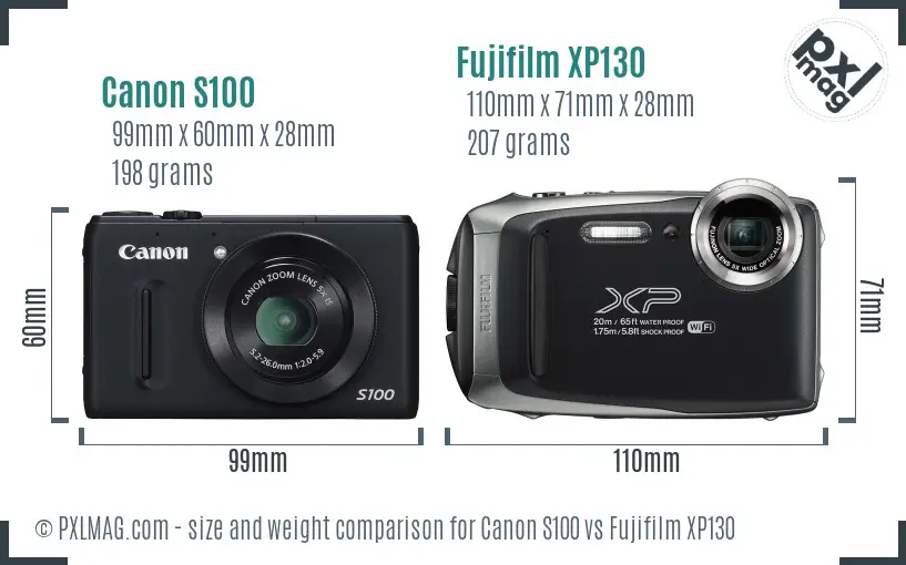 Canon S100 vs Fujifilm XP130 size comparison