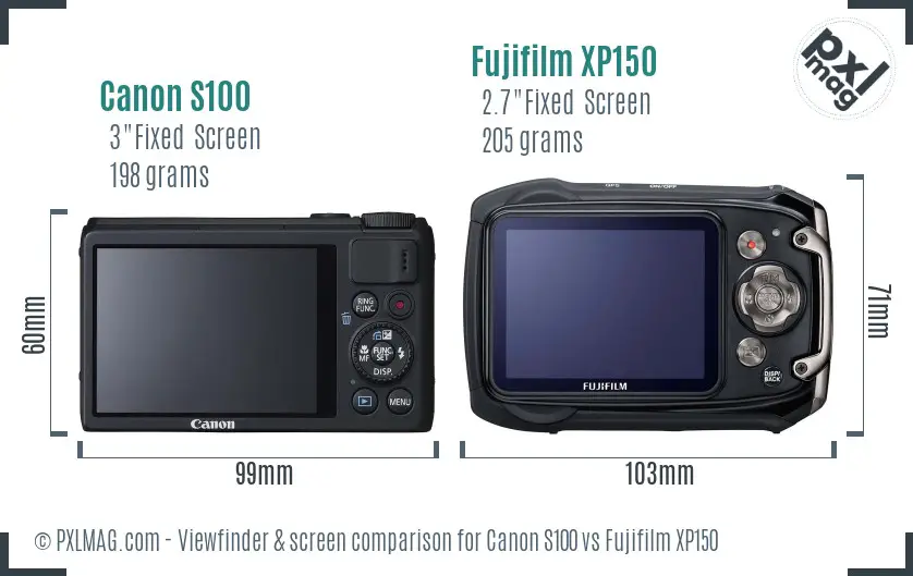 Canon S100 vs Fujifilm XP150 Screen and Viewfinder comparison