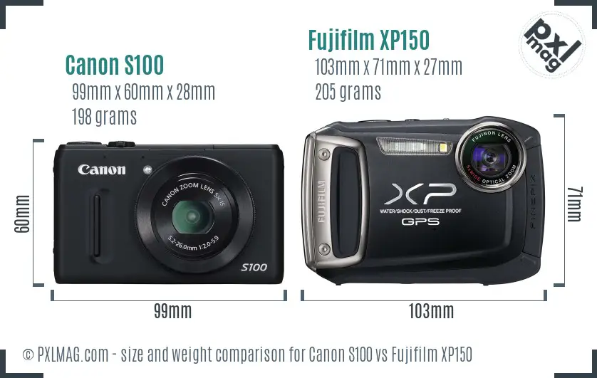 Canon S100 vs Fujifilm XP150 size comparison