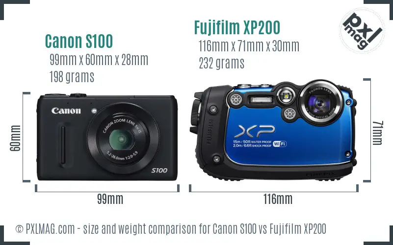 Canon S100 vs Fujifilm XP200 size comparison Canon S100 vs Fujifilm XP200 size comparison