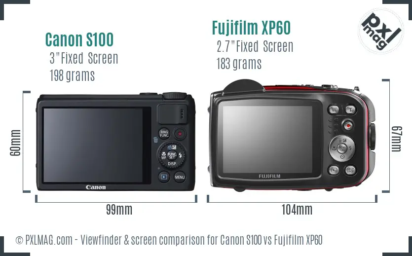 Canon S100 vs Fujifilm XP60 Screen and Viewfinder comparison