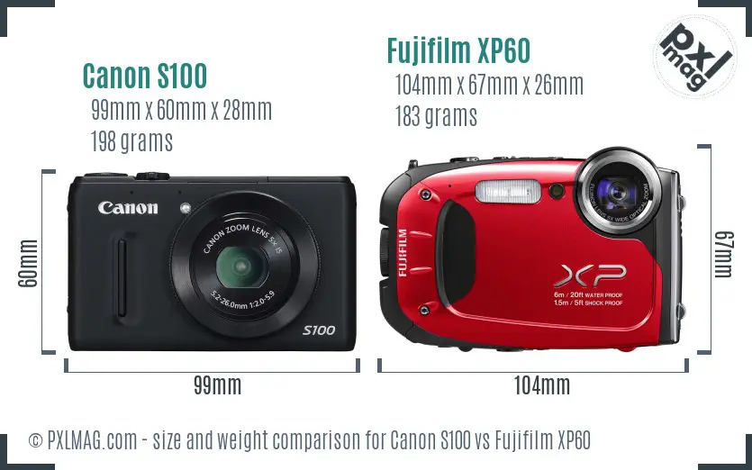 Canon S100 vs Fujifilm XP60 size comparison