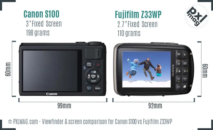 Canon S100 vs Fujifilm Z33WP Screen and Viewfinder comparison