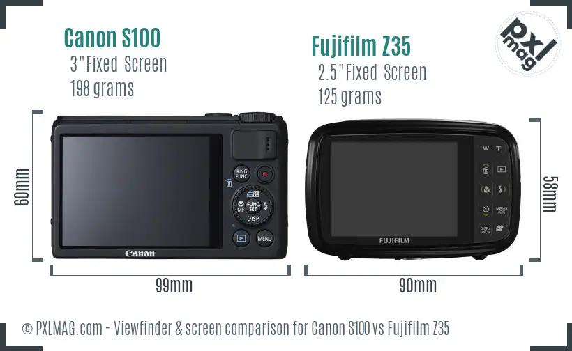 Canon S100 vs Fujifilm Z35 Screen and Viewfinder comparison