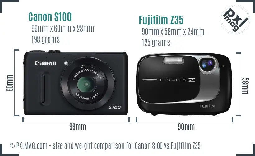 Canon S100 vs Fujifilm Z35 size comparison