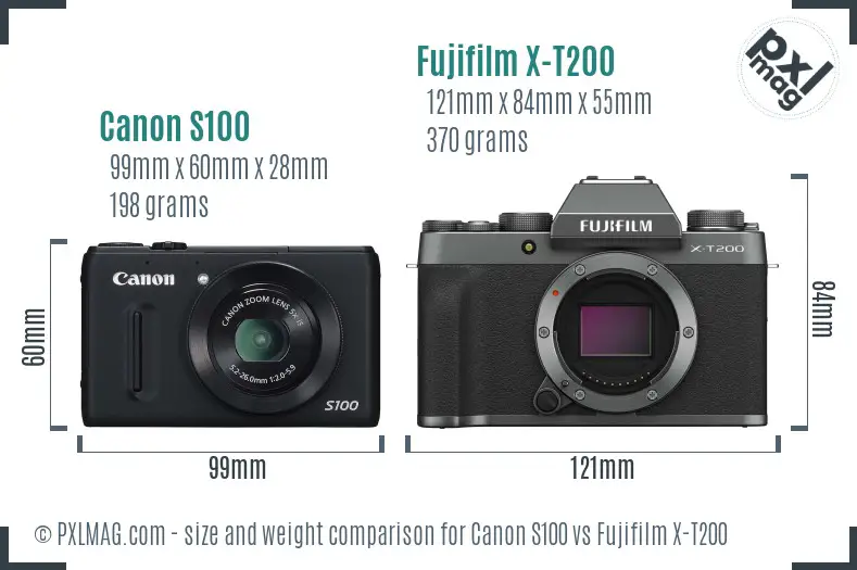 Canon S100 vs Fujifilm X-T200 size comparison Canon S100 vs Fujifilm X-T200 size comparison