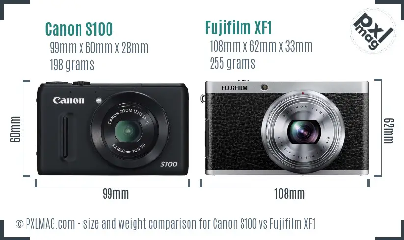 Canon S100 vs Fujifilm XF1 size comparison Canon S100 vs Fujifilm XF1 size comparison